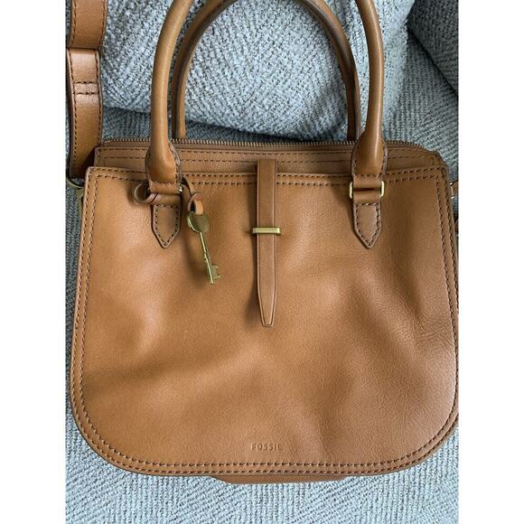 Fossil Ryder Brown Cowhide Leather Double Handles Satchel/Crossbody/Shoulder Bag - Picture 4 of 13